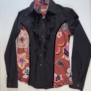Baxis & Baxis Black Floral Pinstripe Shirt - Size M